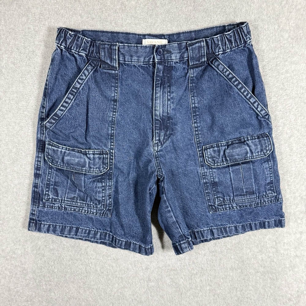 Savane Denim Safari Shorts Mens 34 Cargo 8in Stretch Elastic Waist Gorpcore